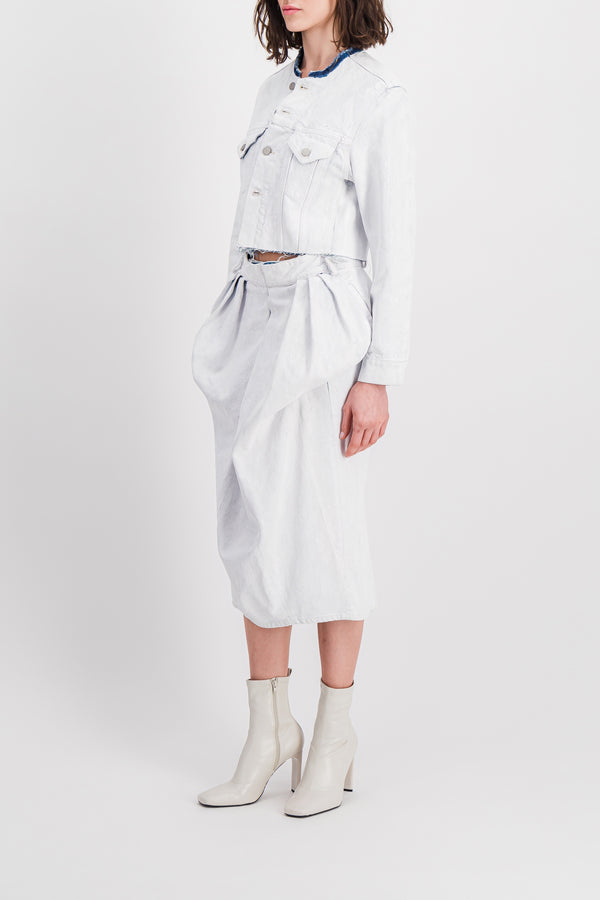 Cropped white denim jacket