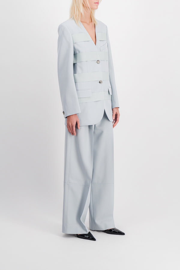 Wool gabardine blazer with gros grain stripes