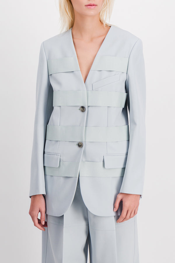 Wool gabardine blazer with gros grain stripes