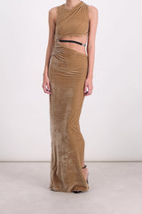 Cut out draped velvet maxi dress
