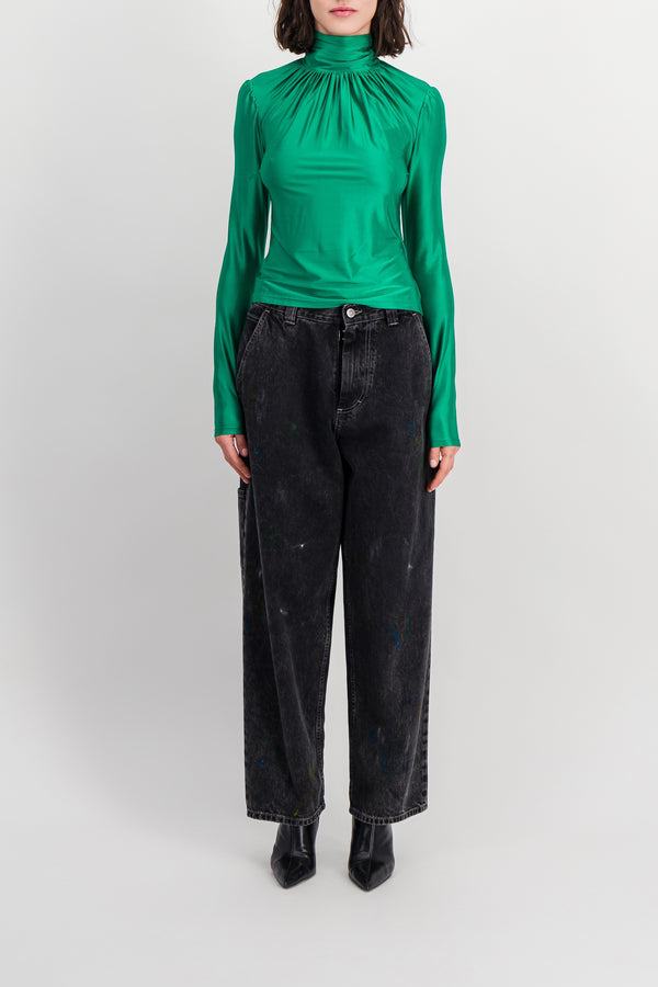 Washed black cropped boyfriend wide leg jeans