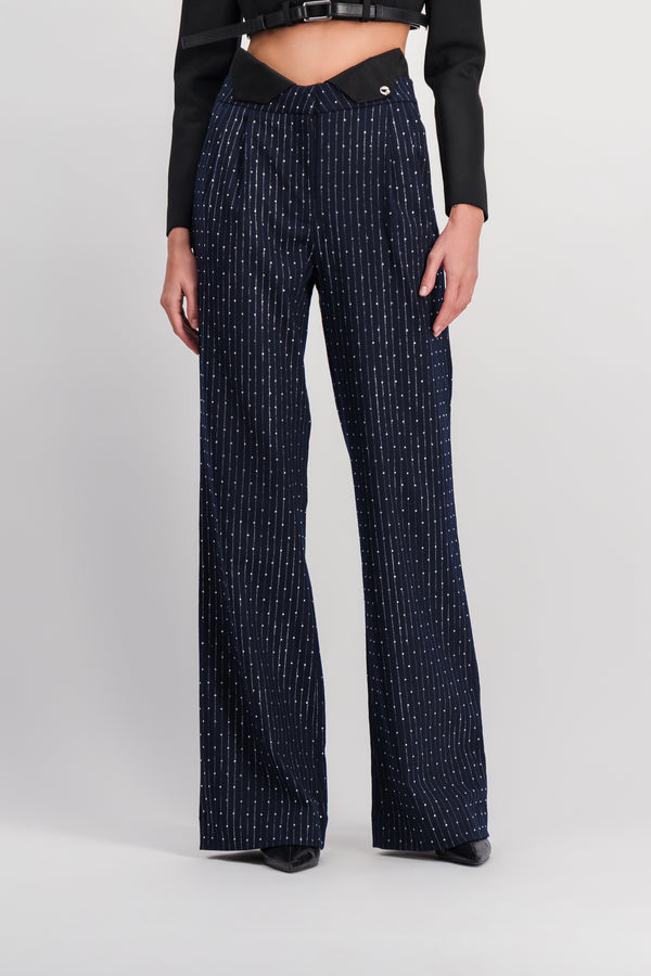 Crystal wide leg tuxedo pants