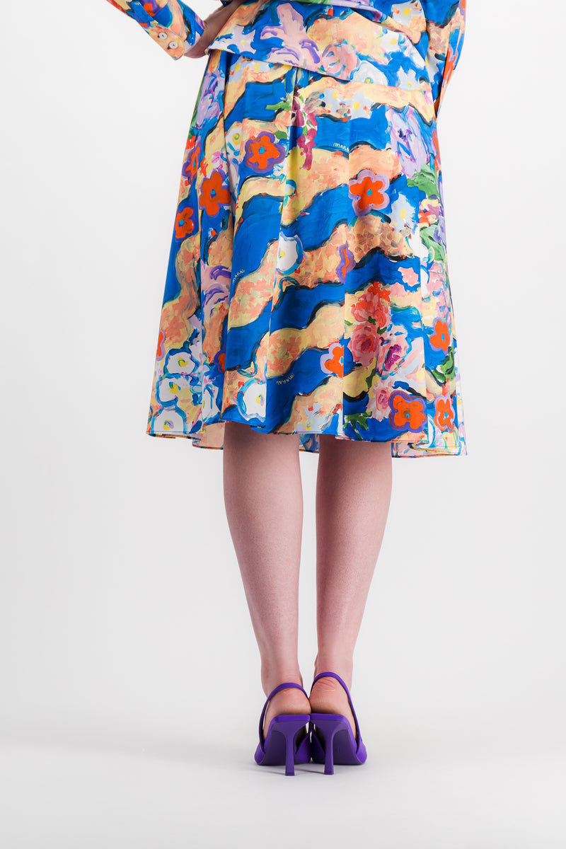 Marni - Multi color printed pleated A-line midi skirt