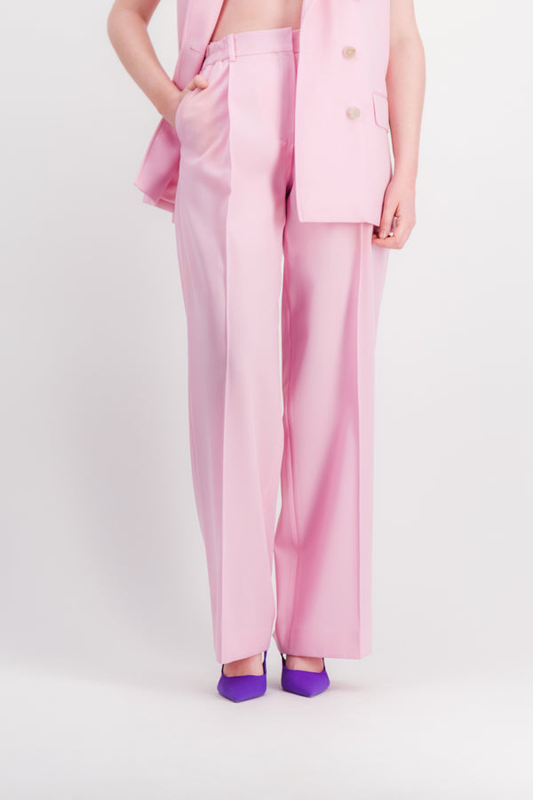 Pressed crease straight leg wool gabardine pants
