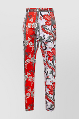 Flower printed straight leg cotton pants