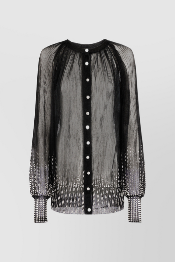 Transparent loose cardigan with silver studs