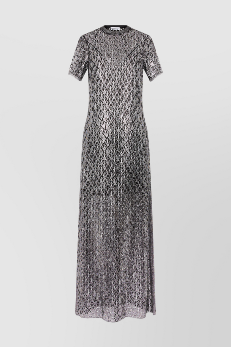 Paco Rabanne - Black-silver knit short sleeved maxi dress