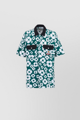 Flower printed green short sleeved boyfriend shirt