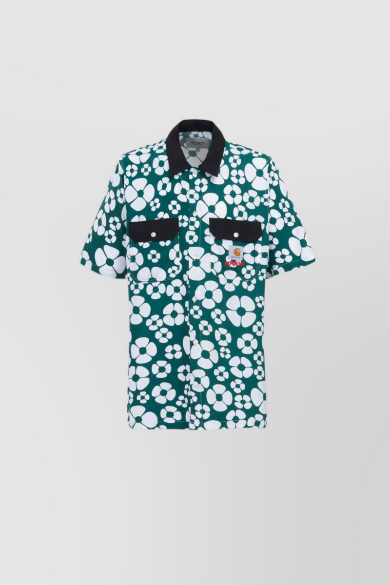 Marni - Flower printed green short sleeved boyfriend shirt