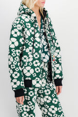 Flower printed green hooded jacket
