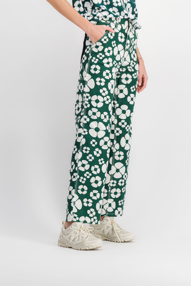Marni - Flower printed green straight leg pants