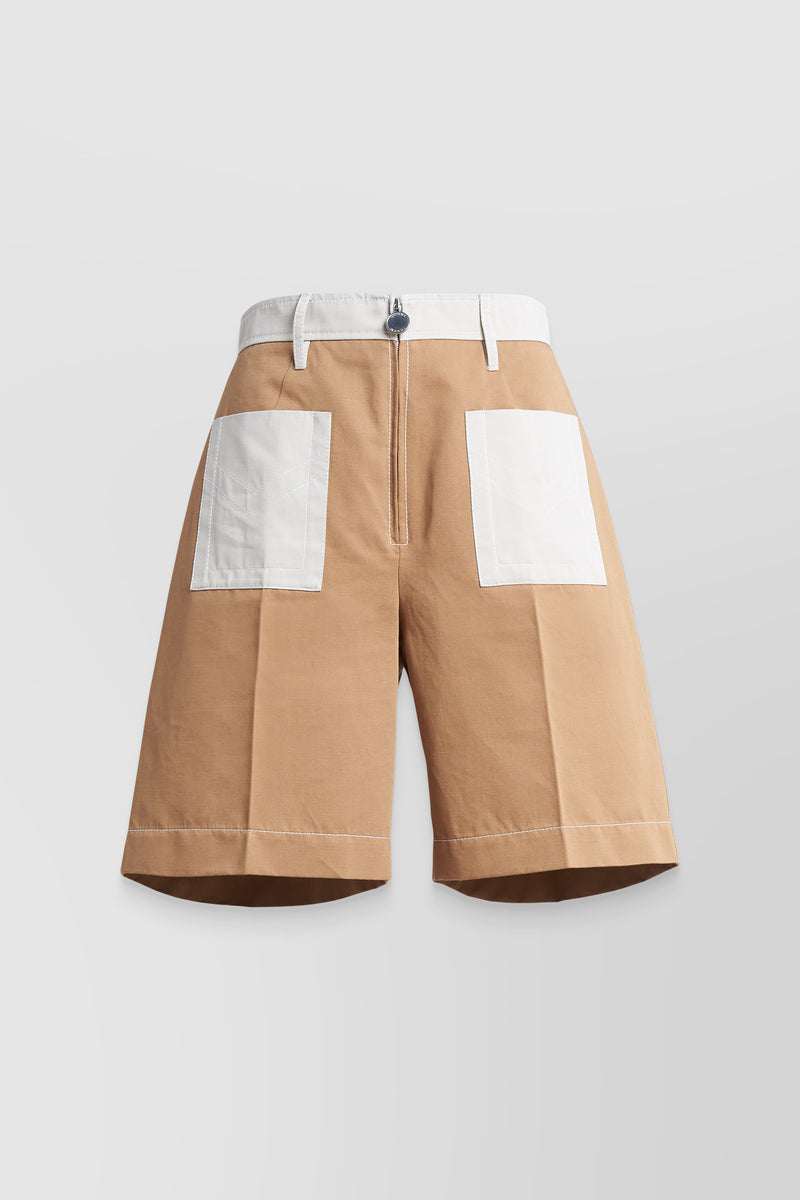 Marni - Bi-colored organic cotton-lin high waist shorts