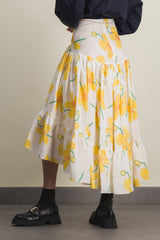 Long asymmetric linen floral skirt