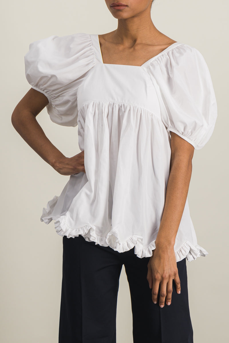 Cecilie Bahnsen - Puff sleeve recycled faille blouse with scallop hem