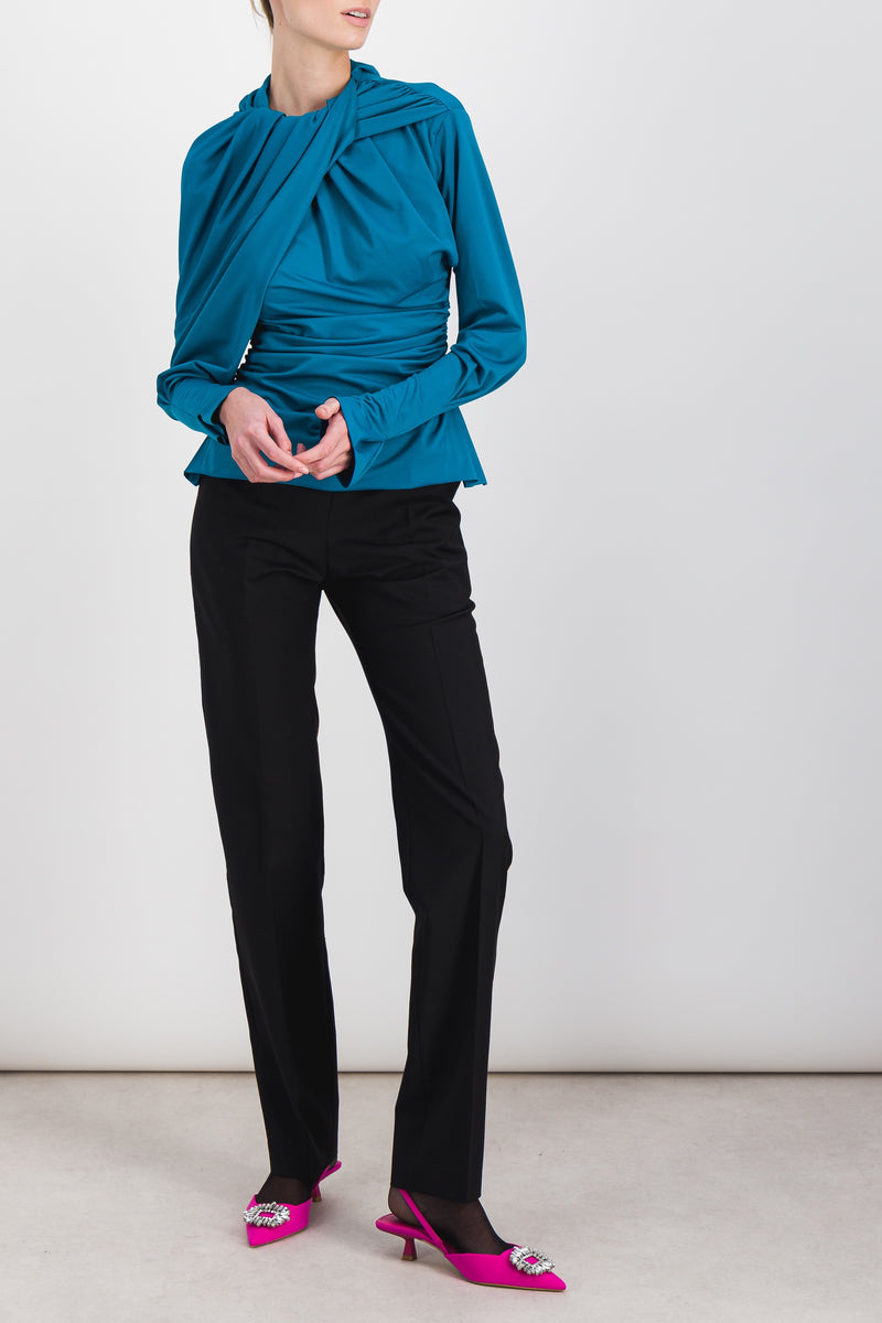 Atlein - Asymmetric draped long sleeved soft seaqual top