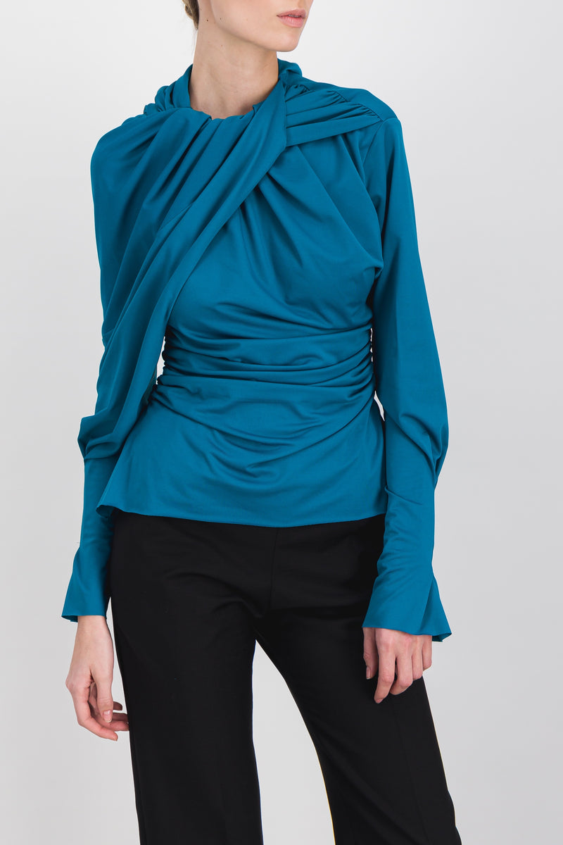 Atlein - Asymmetric draped long sleeved soft seaqual top