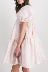 Stria Matelassé puff sleeve dress with raised back