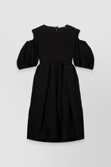Matelassé puff sleeve dress with tulip skirt